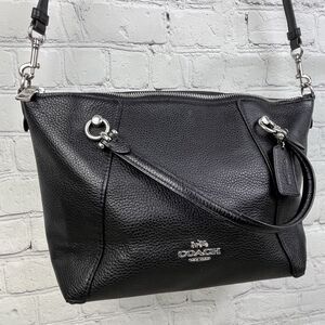 Coach KACEY Satchel HandBag Pebbled Leather Black Crossbody Bag Purse